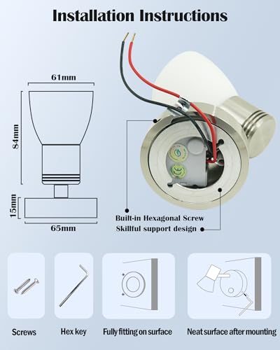 THALASSA RV Interior Lights LED 12V Fixtures Dimmable Boat Reading Lamp 12 Volts 3W Wall Sconce LED for Marine Caravan Camper Van Indoor Warm White Sconces Lighting - color: Brushed Finish