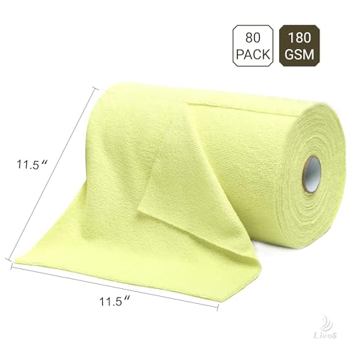 LIVOS Microfiber Cleaning Cloth Roll - 80 Pack, Reusable Paper Towels Tear Away Towels, Microfiber Towels for Cars, Super Absorbent Lint Free Cleaning Rags for House, Kitchen-Beige Yellow,11.5"x11.5" - color: Beige Yellow