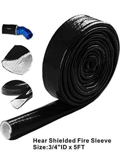 Fuel Line Heat Shield Insulation Wire Heat Shield Fuel Line Heat Shield Sleeve Fire Sleeve Silicone Coated Fiberglass Heat Protection for Automotive Hose Lines & Electrical Wiring 3/4" ID - color: Black, size: 3/4" ID*5FT