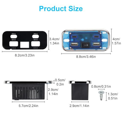 Linkstyle 2PCS RV USB Outlet, 76W Dual 18W USB-A & Dual 20W PD3.0 Ports, Power Outlet Panel with Switch for 12V/24V Car Truck Marine - color: 2PCS
