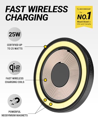 Scosche MPQTRWD Qi2 MagSafe Car Mount Charger 25W Fast Wireless Charging Phone Holder for Windshield or Dashboard, Magnetic Cell Phone Mount Compatible with iPhone 17/16/15/14/13 Series & Samsung S25
