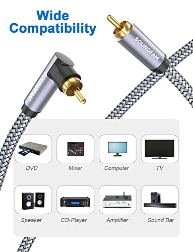 90 Degree Subwoofer Cable 10ft/3M,Right Angle RCA Cable Male to Male for Subwoofer，Amplifier-Grey - size: 10ft/3M, style: 90 Degree RCA to RCA