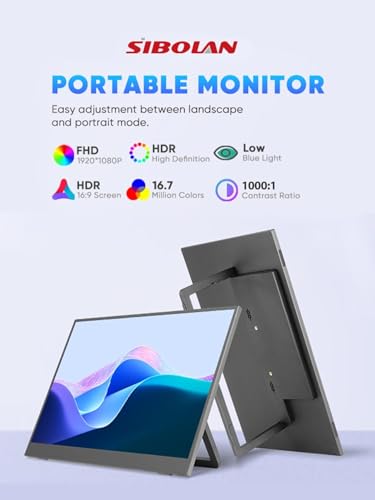 Portable Monitor 18.5inch 1080P FHD 100Hz Refresh Rate Gaming Monitor, 72% sRGB, IPS Panel, Dual USB-C & Mini-HDMI for Laptop, PC, Phone, Built-in Kickstand, Speakers - size: 18.5inch 1080P