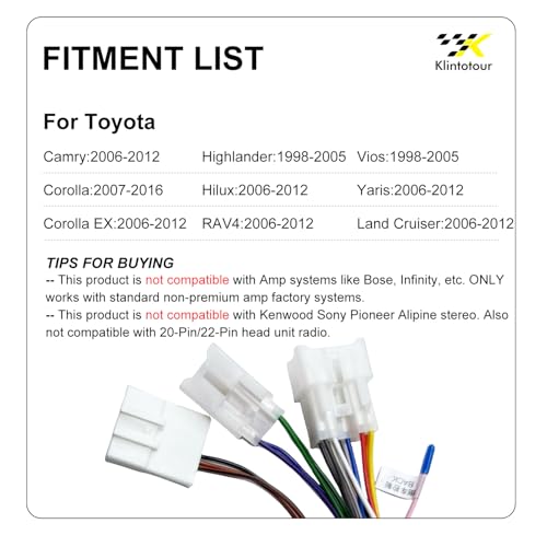 Aftermarket Radio Wiring Adapter Compatible with Toyota 1998-2012, 16Pin Android Car Stereo Harness with 20Pin SWC Reverse, Fit for Camry Corolla RAV4 Highlander 4Runner Land Cruiser Vios - style: with 20Pin swc