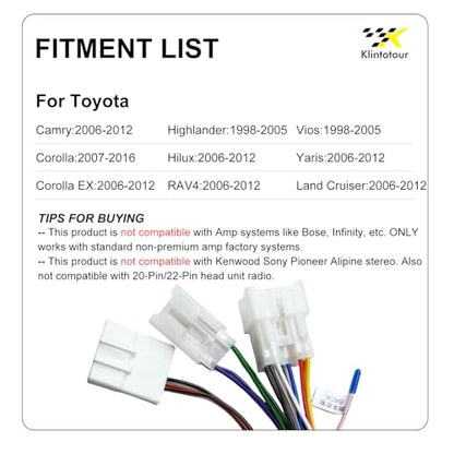 Aftermarket Radio Wiring Adapter Compatible with Toyota 1998-2012, 16Pin Android Car Stereo Harness with 20Pin SWC Reverse, Fit for Camry Corolla RAV4 Highlander 4Runner Land Cruiser Vios - style: with 20Pin swc