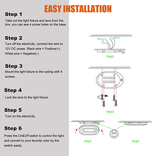 Facon 12V RV Ceiling Light with On&Off Switch, Oval Pancake Dome Light, RV Interior Light Fixture for RV Motorhomes Camper Caravan Trailer Boat