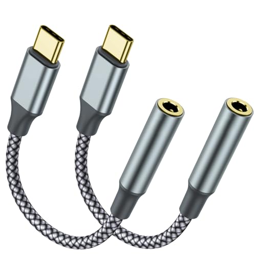 TIPSEAN USB C to 3.5mm Headphone Jack Adapter(2 Pack), USB-C to Aux Audio Dongle Cable for iPhone 17 Pro Max/17 Pro, 16/15 Pro Max, 16/15 Pro, Galaxy S23-S21 Ultra, Pixel, iPad Pro, MacBook (Gray) - color: Gray