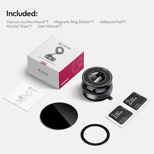 ULANZI Vacuum Suction Cup Phone Mount, 360° Rotatable Magnetic Phone Holder with Adhesive Pad, ≥14N Magnet for Car Kitchen Gym, Car Truck Accessories for iPhone 17 16 Vehicle Mounts