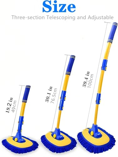 MVEQRRN 15°Curved Chenille Car Wash Brush Mop with Long Handle(Blue) - color: Blue-001