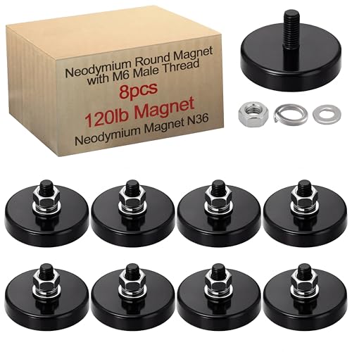 Flutesan 8pc Strong Round Mounting Magnet with Bolt, 1.42"-110lb-M6 Black - color: Black, size: 1.42in-120lb-m6