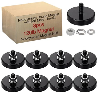 Flutesan 8pc Strong Round Mounting Magnet with Bolt, 1.42"-110lb-M6 Black - color: Black, size: 1.42in-120lb-m6