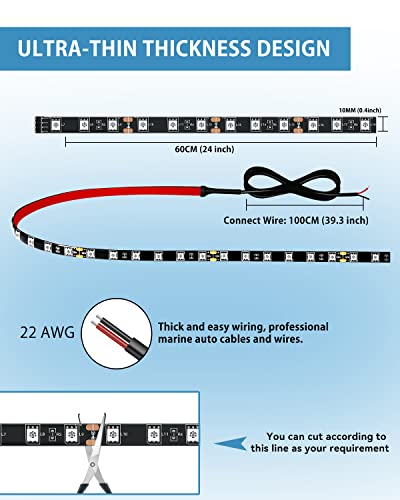 Keiurot 12V Led Light Strip for Cars 24Inch Connectable & Waterproof, 4Pack - color: Yellow Led Strip 24" Connectable
