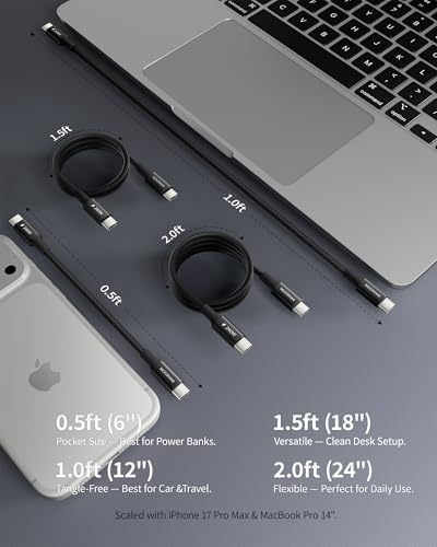 2-Pack 0.5ft 240W USB C to C Cable for Power Bank Pocket Charging - color: Black, size: 0.5 ft (6 in)
