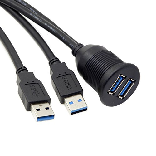 chenyang USB 3.0 Dual Port Flush Mount 2 Male to 2 Female Extension Cable for Car Dashboard Panel Mount - color: Dual Port Male to Female with Waterproof