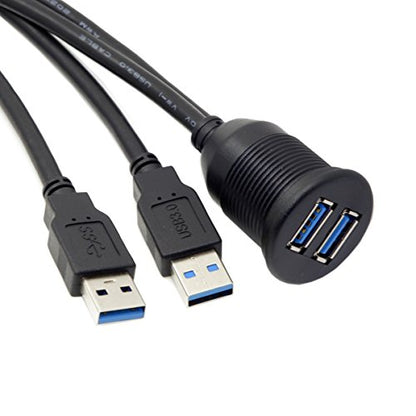chenyang USB 3.0 Dual Port Flush Mount 2 Male to 2 Female Extension Cable for Car Dashboard Panel Mount - color: Dual Port Male to Female with Waterproof