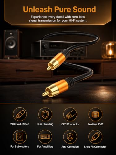 Digital Coaxial 100FT Audio Cable,1RCA Male to 1RCA Male Subwoofer Cable RCA Video Cable for Subwoofer, Home Theater, Video/Audio Subwoofer Rear View Parking Camera - size: 100FT