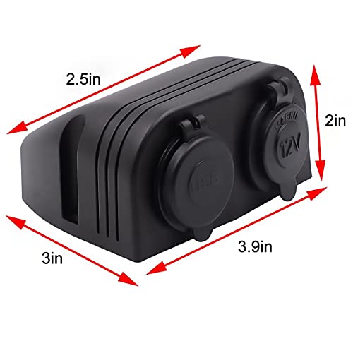 Waterproof Dual USB Charger Power Adapter (5V 2.4A / QC3.0 Quick Charge 3.0) + Cigarette Lighter Socket Tent Type Panel 12 / 24V DC for Car Motorcycle Boat Marine ATV RV