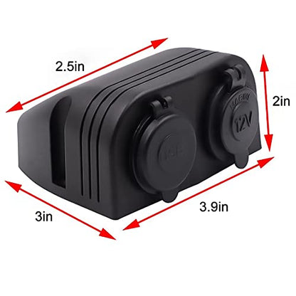 Waterproof Dual USB Charger Power Adapter (5V 2.4A / QC3.0 Quick Charge 3.0) + Cigarette Lighter Socket Tent Type Panel 12 / 24V DC for Car Motorcycle Boat Marine ATV RV