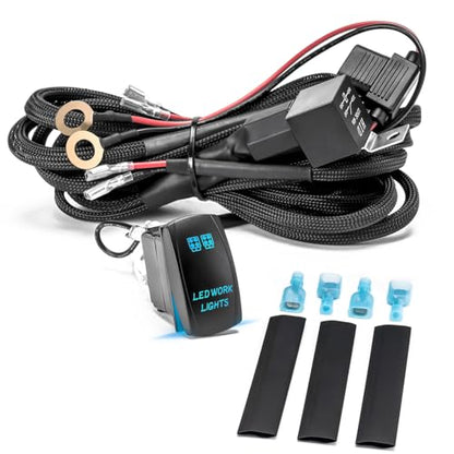 YCHOW-TECH Wiring Harness 2 Lead, 12V 40A Rock Switch Relay Fuse Nylon Wiring Harness Kit for LED Light Bars Fog Lights Work Lights Driving Lights Offroad LED Pods Wire Kit for Truck UTV ATV Boat