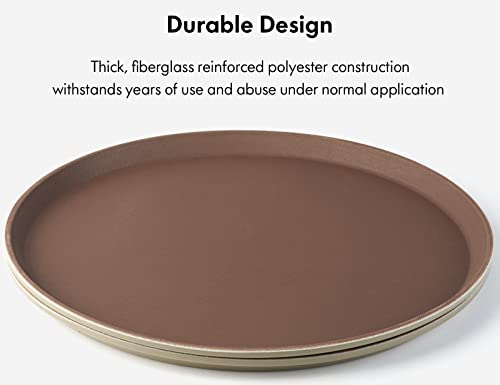 CURTA 2-Pack 16 Inch Round Non Slip Serving Tray, NSF Rubber Lined, Brown - color: Brown-round, size: 16 Inch