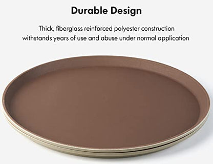 CURTA 2-Pack 16 Inch Round Non Slip Serving Tray, NSF Rubber Lined, Brown - color: Brown-round, size: 16 Inch