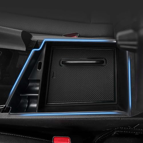 Autorder Center Console Organizer for 2021-2026 Hyundai Elantra Accessories Armrest Storage Box Secondary Insert Tray with Black & Blue Non-Slip Silicone Mats (NOT Fit Manual Hand Break Models) - size: 2021-2026 Hyundai Elantra