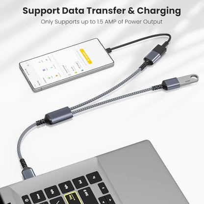 Basesailor USB Splitter 1 in 2 Out 1FT,USB A Male to Double Female Adapter - color: 1 in 2 out（Gray）, size: 1FT(0.3M)