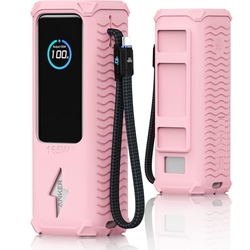 YWXTW Silicone Case for Anker Laptop Power Bank (25,000mAh/165W) - Shockproof Drop-Resistant, Built-in Cable Storage | Non-Slip Grip, Hidden Dust Plug Protective Cover for Anker Power Bank 165w - color: Light pink