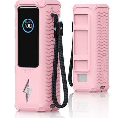YWXTW Silicone Case for Anker Laptop Power Bank (25,000mAh/165W) - Shockproof Drop-Resistant, Built-in Cable Storage | Non-Slip Grip, Hidden Dust Plug Protective Cover for Anker Power Bank 165w - color: Light pink