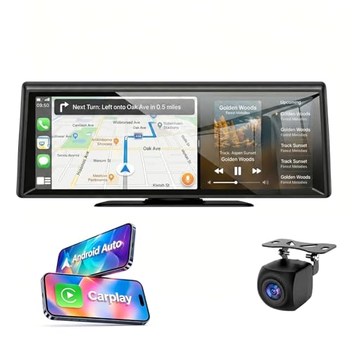 8.1" Portable Wireless CarPlay Stereo with 2K Dash Cam & 1080P Backup Cam