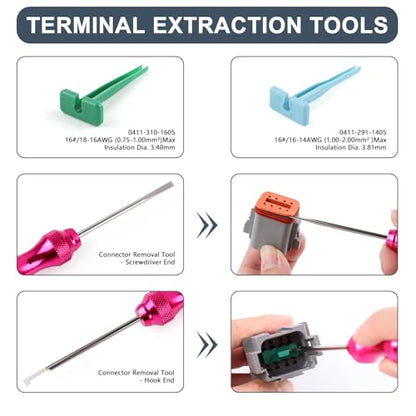 Newdeli 636PCS Deutsch Connector Kit 2 3 4 6 8 12 Pin DT Connectors with Deutsch Crimp Tool(14-20AWG) and Pin Removal Tool Size 16 Solid Contacts Waterproof Automotive Electrical Wire Connectors - size: DT Connector 636 Pcs Multi-Pin Kit