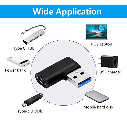 CERRXIAN 90 Degree USB C to USB A Adapter, Right Angle & Left Angle USB A 3.0 Male to USB Type C 3.1 Female Connector for Laptops, Wall Chargers, Power Banks(2-Pack)