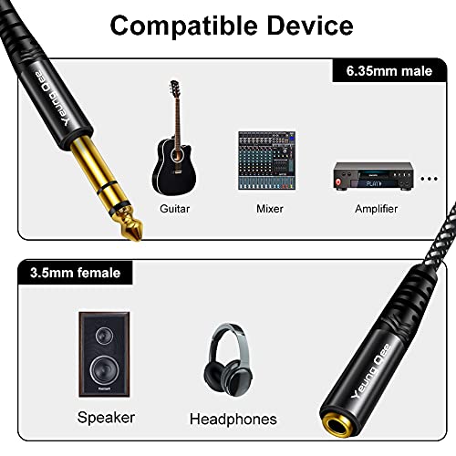 6.35mm to 3.5mm Headphones Adapter cable 12 ft,TRS 1/4" Male to 1/8" Female Stereo Audio Cable Compatible for Amplifiers, Guitar Amp, Piano, Home Theater Devices, or Mixing Console (12FT/4M) - size: 12 FT