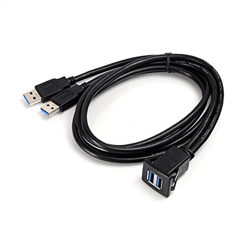 3.3 Feet Dual USB 3.0 Ports Flush Mount Cable, 2 Ports USB 3.0 Male to Female Panel Dash Mount Extension Cable for Car Boat Motorcycle