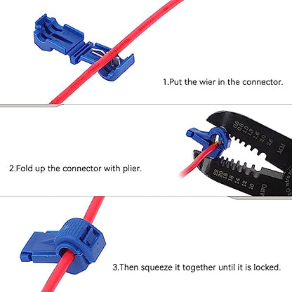 HKS 200PCS/100 Pairs T-TAP Wire Connector Quick Splice Disconnect Blue AWG 18-14 - Self-Stripping Electrical Terminals Kit Automotive Crimp Insulated - color: Blue, size: TAP&MALE
