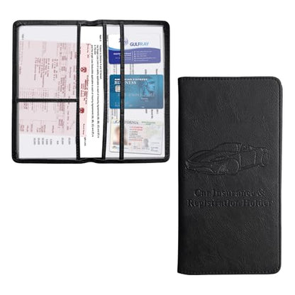 Kewucn Car Registration and Insurance Holder, Leather Auto Glove Box Organizer with Magnetic Shut, Vehicle Compartment Accessories Case for Cards, Driver License & Essential Documents - color: Large-Black-1