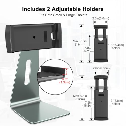 AboveTEK Elegant Tablet Stand, Aluminum Holder for 7-13 inch Tablets, Desktop Kiosk POS Stand Compatible w/iPad Pro Air Mini, Galaxy Tab, Tablet Mount for Store Office Reception Kitchen (Gray) - color: Gray