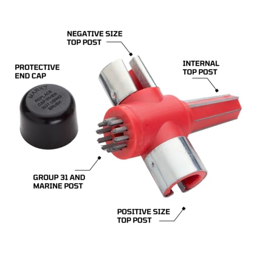 EZRED 4-Way Battery Terminal Cleaning Automotive Maintenance Tool, Clean Out Terminal Clamps, Clean and Reshape Posts, Brush Away Corrosion