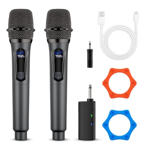 Wireless Microphone,Professional Dual Handheld Cordless Dynamic Mic System with Rechargeable Receiver,Plug & Play,Compatible with karaoke machines and PA systems for Speech,Church,Wedding,DJ,Party