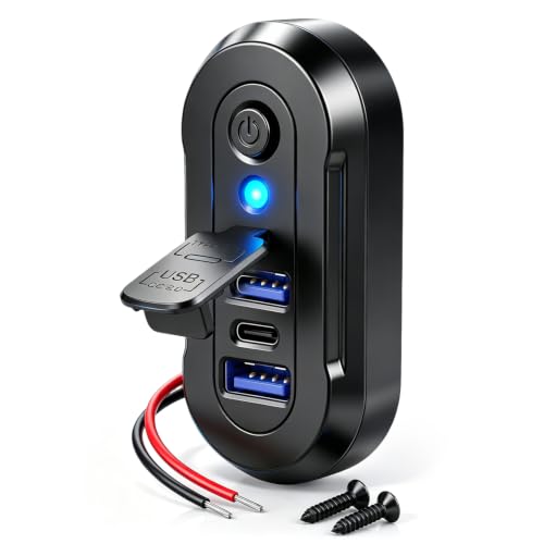 72W 12V RV USB Outlet 3 Port Wall Mount Quick Car Charger Waterproof - color: Dark Black, size: 1P