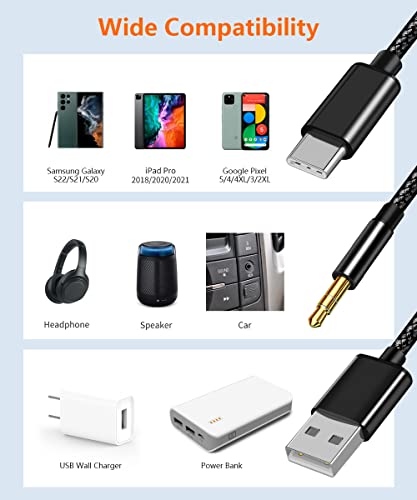 USB C to 3.5mm Aux Audio Cable, 2 in 1 USB C to 3.5mm Car Stereo Aux Headset Jack Cable with PD 18W USB C Charging Compatible with iPhone 17/16/16e/15 Plus/Pro Max/Air, Galaxy S25/S24/S23, Pixel 9/8 - color: Black