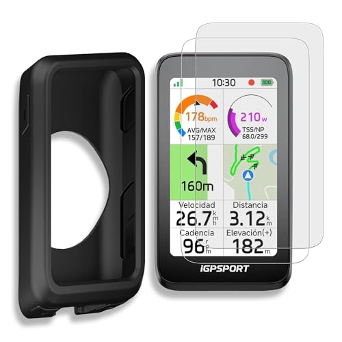 [3-Pack] INNOSURE Premium Silicone Case & Tempered Glass Screen Protector for iGPSPORT BiNavi Air - Cycling GPS Computer Anti-Drop, Durable (Black) - color: BiNavi Air - Glass & Case Black