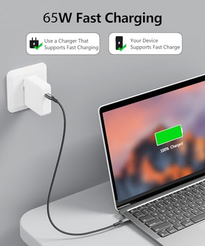 50.8cm(20인치) 짧은 USB C to USB C 케이블, 3팩 1.6피트 65W 충전기 케이블 PD 고속 충전 타입 C to 타입 C 코드 브레이디드 삼성 갤럭시 S23 S22 S21, 노트 20/10 울트라, 아이패드 프로, 보조 배터리용 - size: 1.6피트