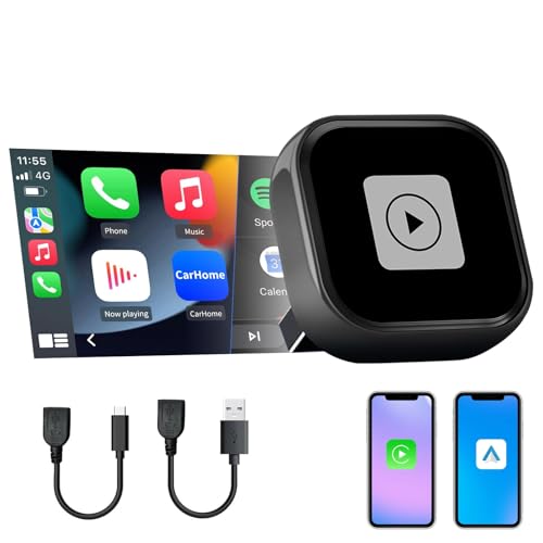 Mini 2-in-1 Wireless CarPlay & Android Auto Adapter for iOS 10+ & Android 11+, Plug & Play Dongle for USB/Type-C Port Converts Wired to Wireless, Fast Auto-Connect/Low Latency/Compact Design