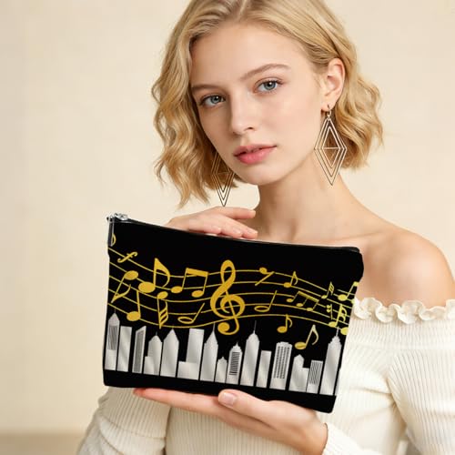 Musical Note Piano Makeup Bag, Music Lover Gifts Cosmetic Bags Zipper Pouch - color: Multicolor 107