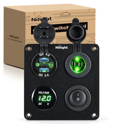 Nilight 4 in 1 Toggle Switch Panel Green Power Outlet USB Charger Voltmeter - color: 4-in-1 Panel Green