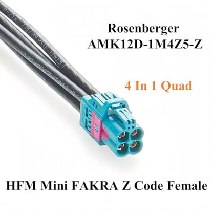 4 in 1 Rosenberger HFM Mini FAKRA Z Code Male to Female RF Coaxial Cable Quad AMS11D-1M4Z5-Z to AMK12D-1M4Z5-Z Vehicle Automotive GPS Antenna Cable for Car Camera, ADAS, Autonomous Driving (1M/3.28FT) - size: 1M/3.28FT
