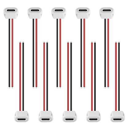 10PCS Type-C Female Chassis Waterproof 2P Solder Wire Type USB C Pigtail Cable Extension Power Cable USB-C Plug to 2 Pin Bare Wire Open End Connector White - style: C