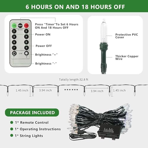 Tcamp 33ft 100LED Battery Operated Green Christmas Lights with Remote Timer - color: Green, size: 33ft 100LED