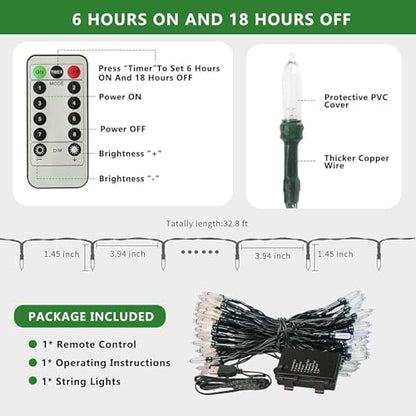 Tcamp 33ft 100LED Battery Operated Green Christmas Lights with Remote Timer - color: Green, size: 33ft 100LED